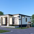 Modern White Single Family House With Multiple Windows Green Trees Lawn And Paved Driveway