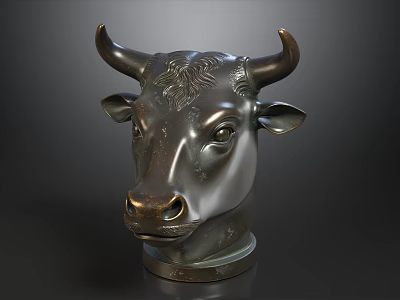 Exquisite Bronze Bull Head Sculpture Ornament For Modern Home Sofa Tea Table Combination Decoration 3d model