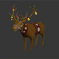 Decorated Reindeer With Colorful Antlers Bells And Red Polka Dot Coat