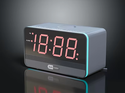 CASIO Electronic Alarm Clock With Red Digital Display And Gray Casing Blue Light Strip 3d model