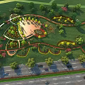 Park Landscape Design With Green Lawns Trees Flower Beds Central Open Area And Winding Paths 3d model