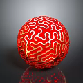 Red Sphere With White Intricate Patterns On Black Background And Glossy Reflection 3d model