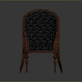 Classic Rattan Frame Leisure Chair with Dark Patterned Fabric and Wooden Legs