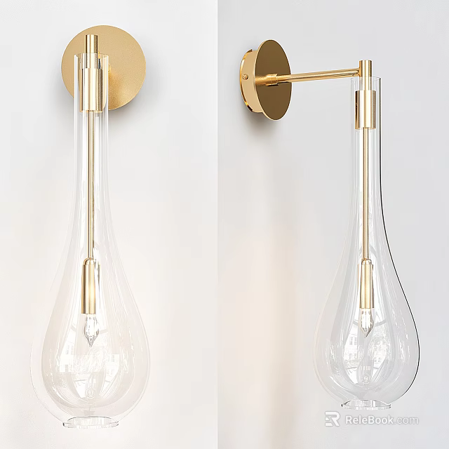 Modern Style Wall Mounted Gold Metal Teardrop Clear Glass Shade Wall Lamp 3d model 