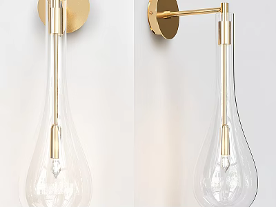 Modern Style Wall Mounted Gold Metal Teardrop Clear Glass Shade Wall Lamp 3d model