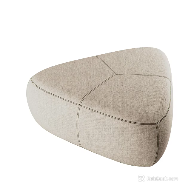 Light Beige Modern Fabric Sofa Stool With Irregular Shape And Stitched Details 3d model