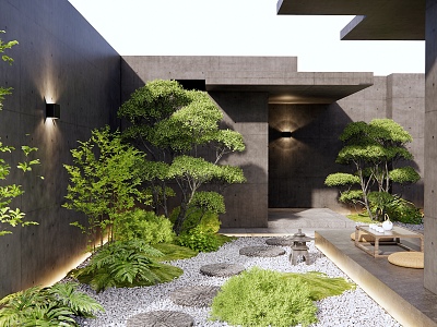 Modern courtyard landscape model