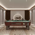 Traditional Chinese Hotel Mahjong Room Interior Design With Wooden Furniture And Decorative Paintings