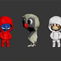 Cute Assorted Dolls Including Red Character Owl Figure and White Monkey Design