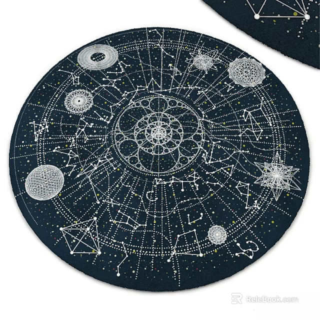 Contemporary Square Area Rug With Intricate Geometric Star And Circular Patterns On Dark Background 3d model 