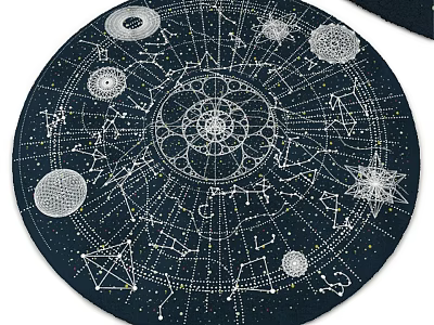 Contemporary Square Area Rug With Intricate Geometric Star And Circular Patterns On Dark Background 3d model