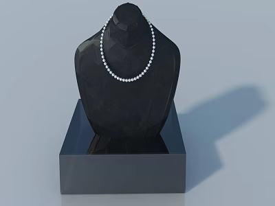 Elegant Black Mannequin Bust Showcasing White Pearl Necklace On Black Base 3d model