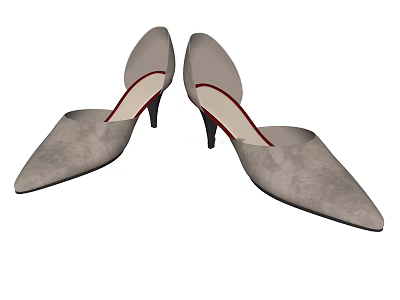 Light Gray Suede Women's High Heels With Pointed Toe And Thin Heel 3d model