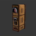 Vintage Brown Vertical Furniture Cabinet With Red Circular Component Coin Slot And Small Red Buttons