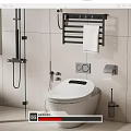 Modern Bathroom With Smart Toilet Wall Mounted Towel Rack And Glass Shower Partition