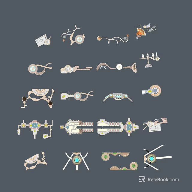 Creative Garden Landscape Design With Various Elements Pathways And Water Features 3d model