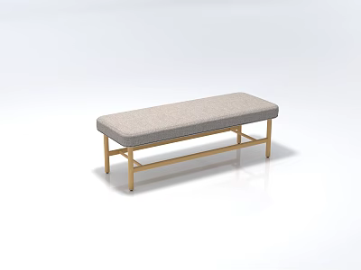 Modern Upholstered Ottoman Bench With Gray Cushion And Golden Metal Frame 3d model