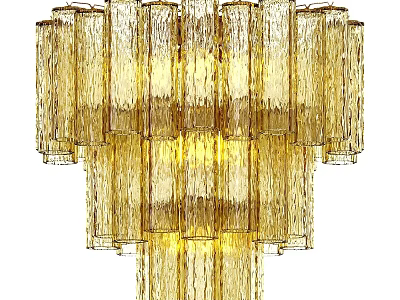 Elegant Golden Textured Glass Chandelier With Layered Vertical Design And Warm Light 3d model