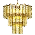 Elegant Golden Textured Glass Chandelier With Layered Vertical Design And Warm Light