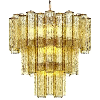 Elegant Golden Textured Glass Chandelier With Layered Vertical Design And Warm Light 3d model