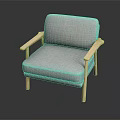 Light Gray Single Seater Sofa With Wooden Armrests And Modern Minimalist Design