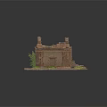 Modern Scenery With Ancient Stone Building Ruins And Green Grass