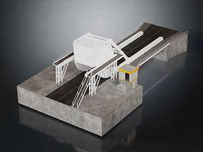 Industrial Processing System Structure With Conveyor Belts Stairs And Concrete Platform 3d model