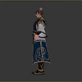 Ancient Game Movie Character Wearing Blue And White Robe With Golden Ornaments And Armored Boots
