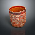 Handcrafted Decorative Ceramic Jar With Red Black Traditional Patterns And Orange Interior 3d model