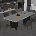 Modern Dining Area With Marble Tabletop And Leather Chairs In Kitchen Setting 3d model