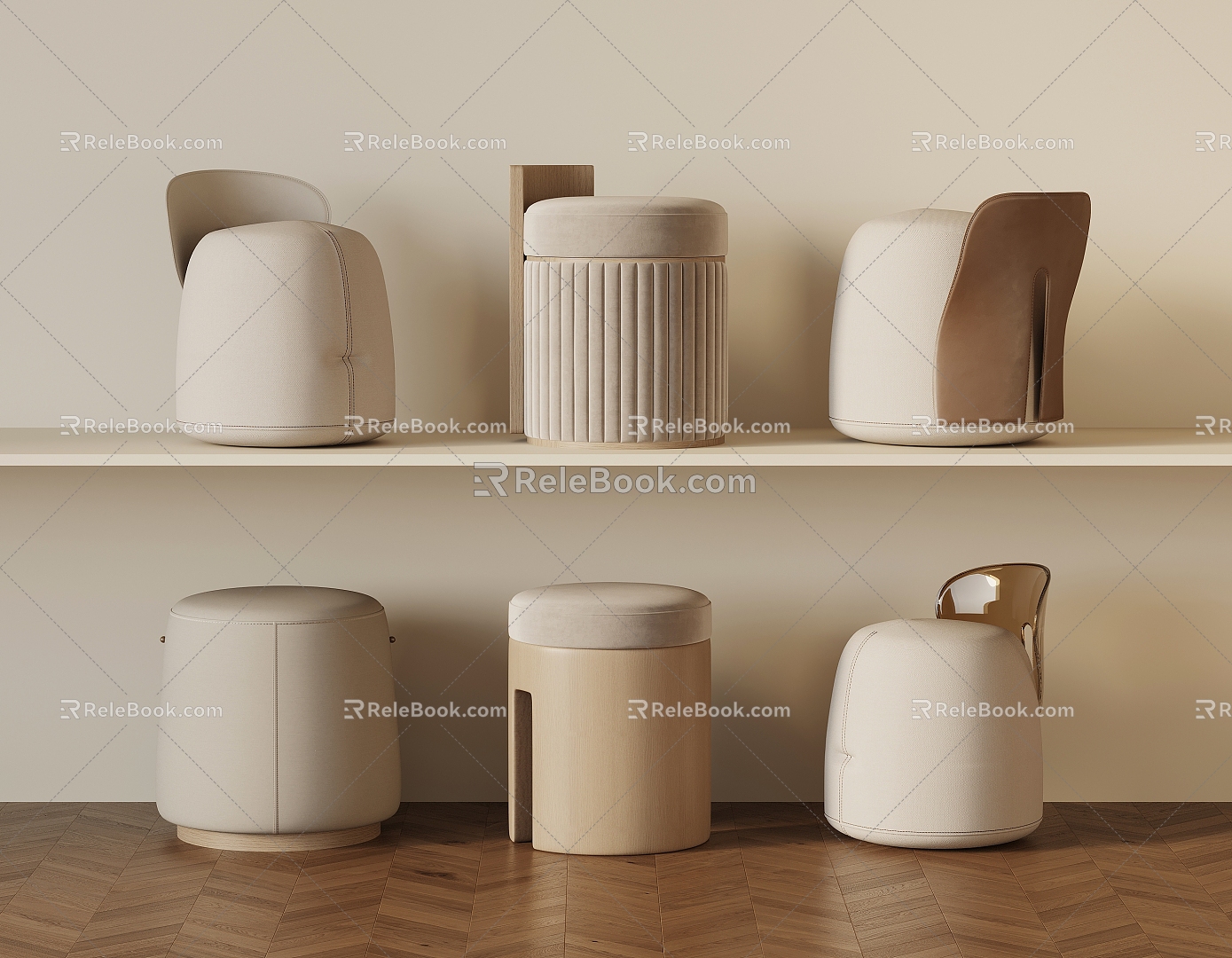 Stool Sofa Stool Low Stool Shoe Changing Stool 3d model