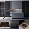 Modern Kitchen Interior With Dark Gray Cabinets And Built In Appliances 3d model