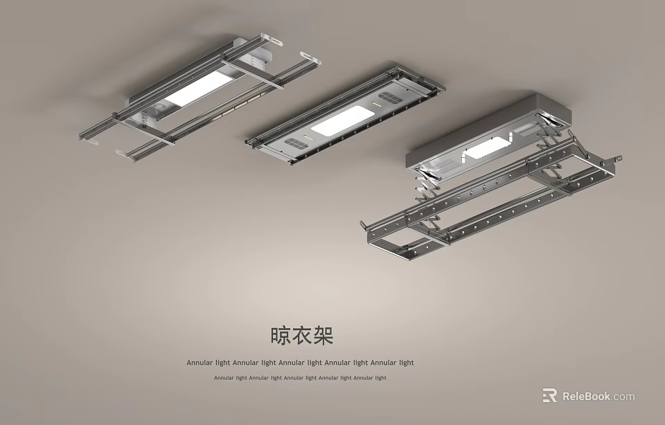 Household Electric Clothes Drying Rack With Ceiling Mounted Light And Metal Structure 3d model 