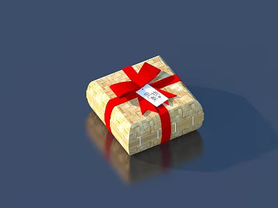 Golden Wrapped Gift Box With Red Bow And White Tag For Daily Use 3d model