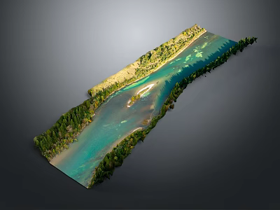 Scenic Winding Clear Turquoise River Flowing Through Lush Green Forest Landscape 3d model