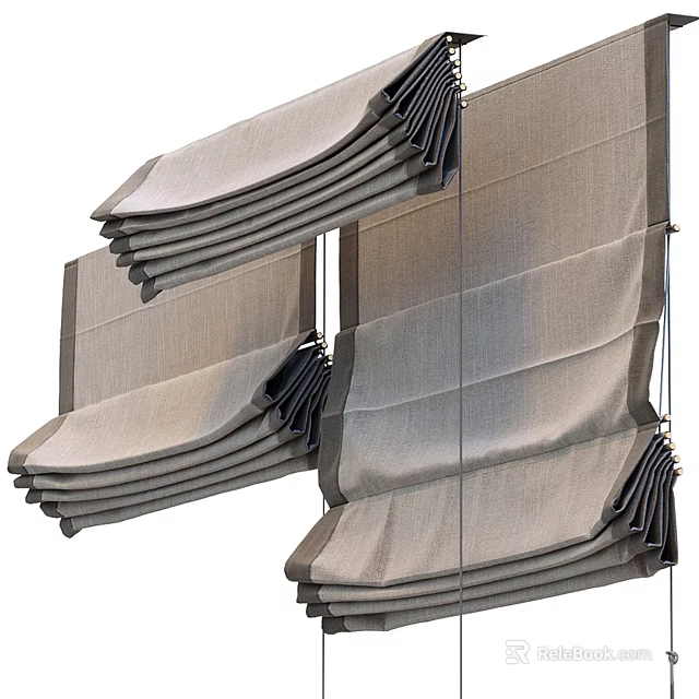 Elegant Gray Linen Curtains With Folded Design For Modern Home Windows 3d model 