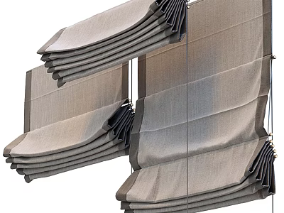 Elegant Gray Linen Curtains With Folded Design For Modern Home Windows 3d model