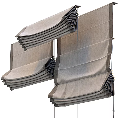 Elegant Gray Linen Curtains With Folded Design For Modern Home Windows 3d model