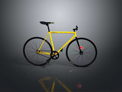 Yellow Modern Bicycle With Black Wheels Seat And Sleek Design On Reflective Floor 3d model