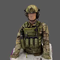 Military Mannequin In Camouflage Uniform With Tactical Helmet And Vest