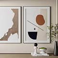 Modern Abstract Artworks Hanging on Wall with Vase and Decorative Objects 3d model