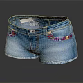 Light Blue Denim Shorts With Distressed Hem And Colorful Decorative Trim