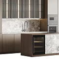 Modern Wooden Kitchen Cabinets With Glass Doors Marble Countertop And Built In Oven