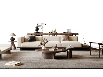 Quiet antique style sofa tea table combination three-person sofa leisure chair 3d model