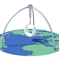 Garden Ornament With Arched Metal Frame White Circular Swing And Earth Shaped Green Blue Ground