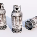 Three Old Rusty Gas Cylinders For Home Use In Different Positions 3d model