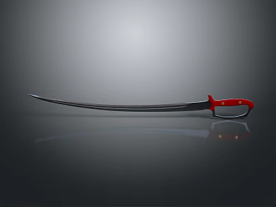 Long Blade Scimitar With Red Handle On Gray Background And Reflection 3d model