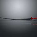 Long Blade Scimitar With Red Handle On Gray Background And Reflection