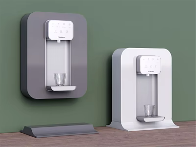 Modern Home Water Dispensers in Gray and White with Digital Display and Cup Holder 3d model