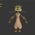 3D Cartoon Animal Character Model With Standing Pose Big Eyes Brown Body And Whiskers